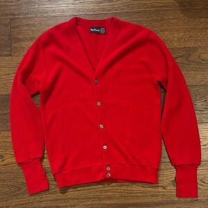 Red V-Neck Cardigan Sweater